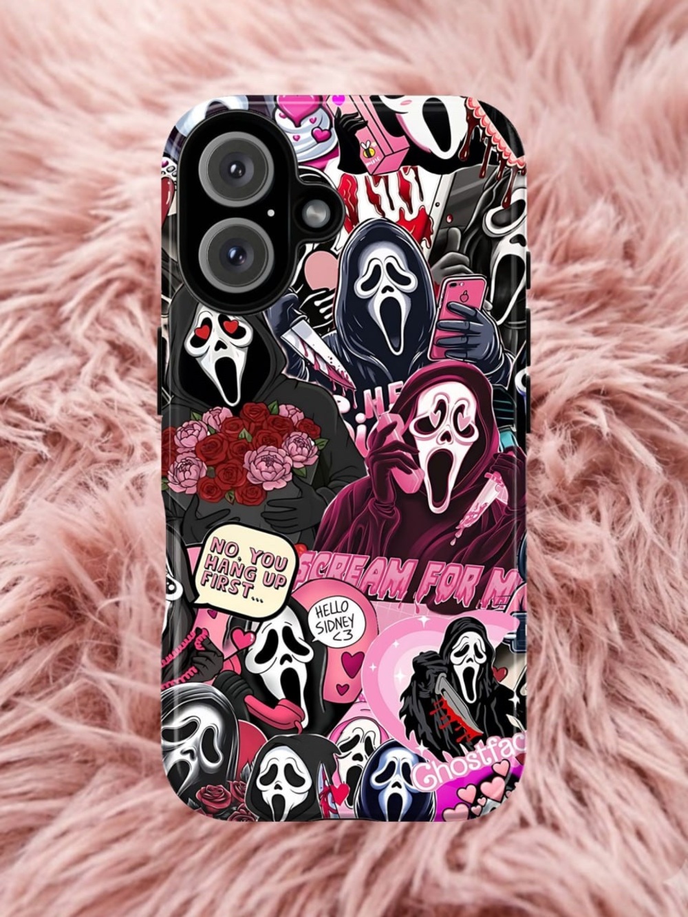Ghost Themed Pink & Black Phone Case - Protective Hard Cover